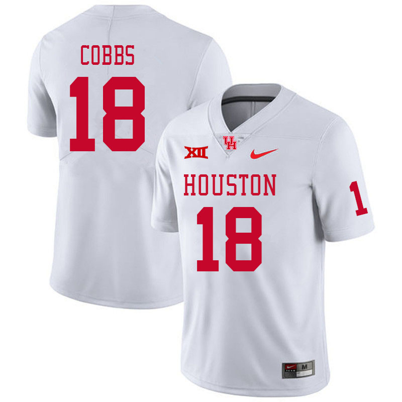 Men #18 Joshua Cobbs Houston Cougars Big 12 XII College Football Jerseys Stitched-White